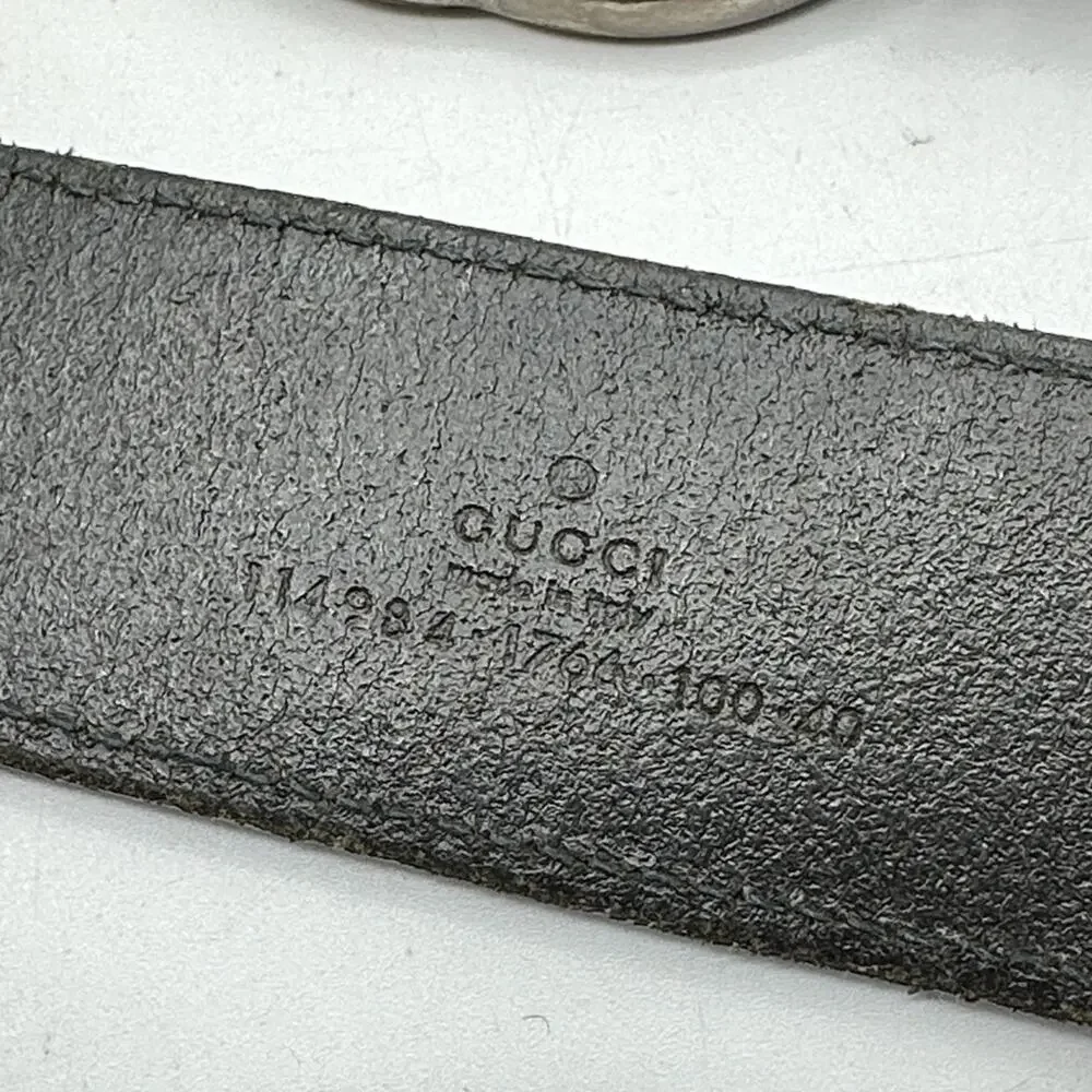 GUCCI Interlocking GG Buckle Leather Silver Black Sz 100/40 $595
